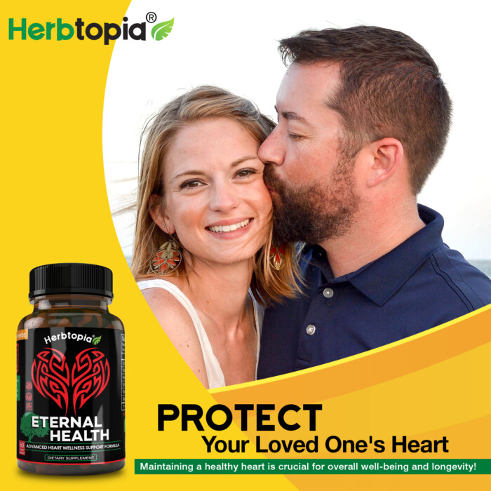 **Protect Your Loved One's Heart** with Herbtopia's Eternal Health Advanced Heart Wellness Support Formula. This dietary supplement is designed to support a healthy heart, which is crucial for overall well-being and longevity. Give the gift of health and happiness with Herbtopia's Eternal Health.