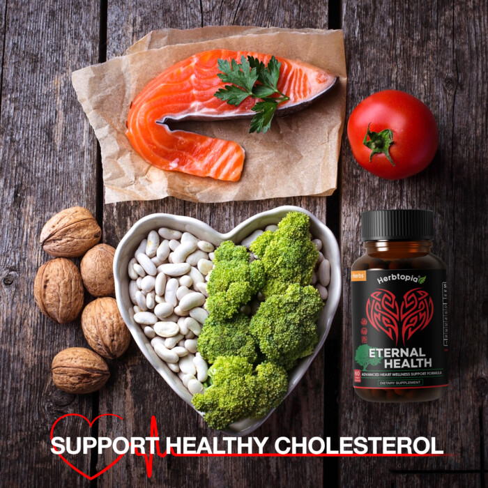 Support healthy cholesterol with Herbotopia's Eternal Health, an advanced heart wellness support formula. This dietary supplement is formulated with a unique blend of herbs and nutrients to help maintain healthy cholesterol levels.